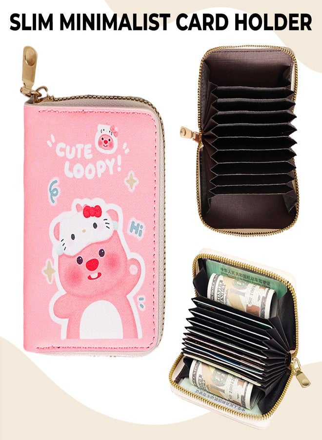 Kraptick Kawaii Card Holder - Cute Card Holder for Girls Trendy Card Organizer Stylish with Cartoon Print Harajuku Style Wallet Gift for Girls - Fashionable Card Pouch for Women (Pink) - Image 2